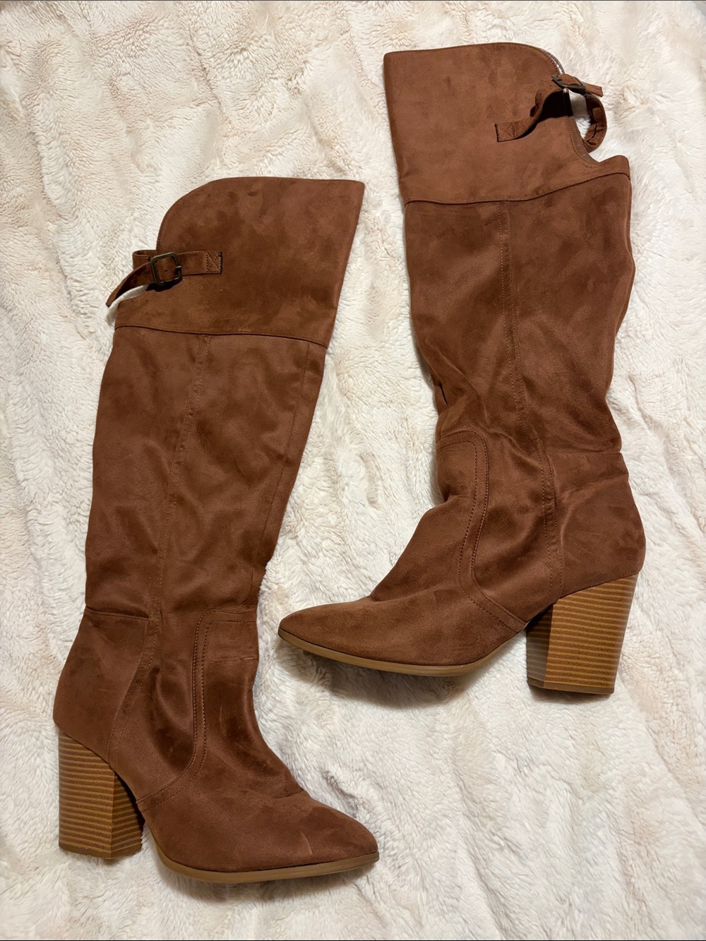 Easy Street Brown Suede Knee High Block Heel Boots Sz 11 W - Picture 2 of 3